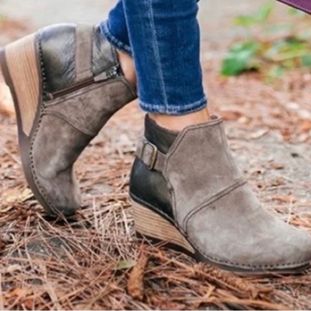 Dansko Shirley Wedge Two-Tone Gray and Taupe Ankle Boots